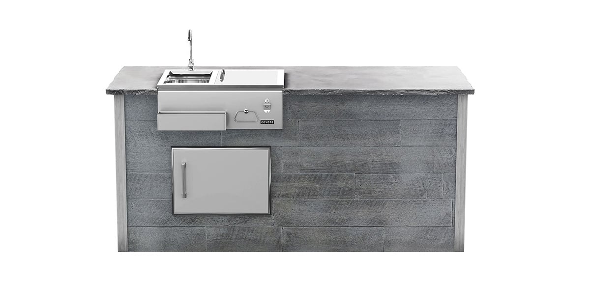 patio island with refreshment center and concrete countertops