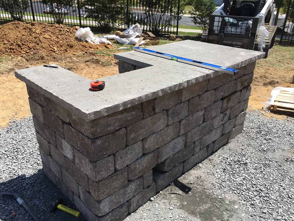 pavers outdoor kitchen half completed