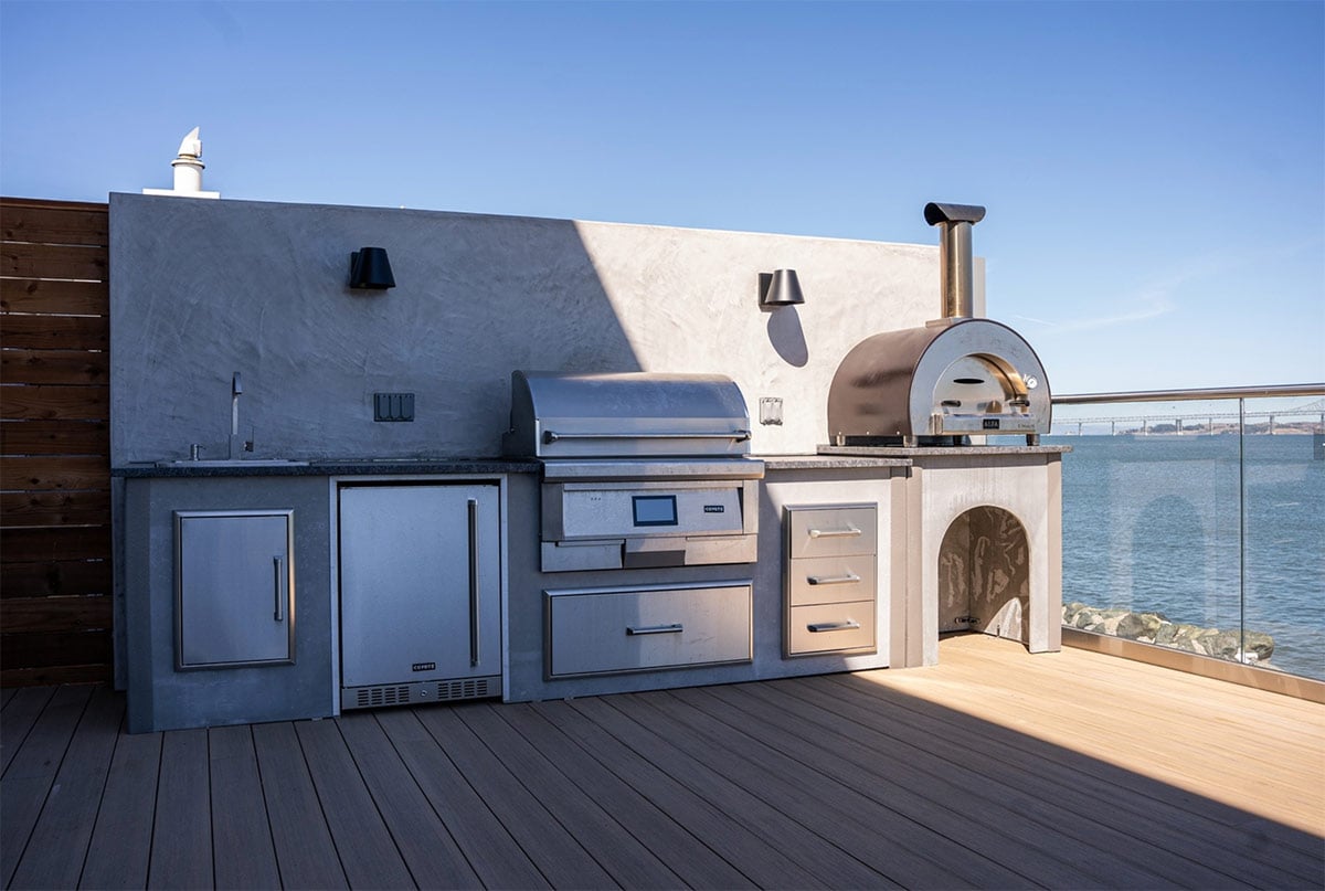 pellet grill island on deck