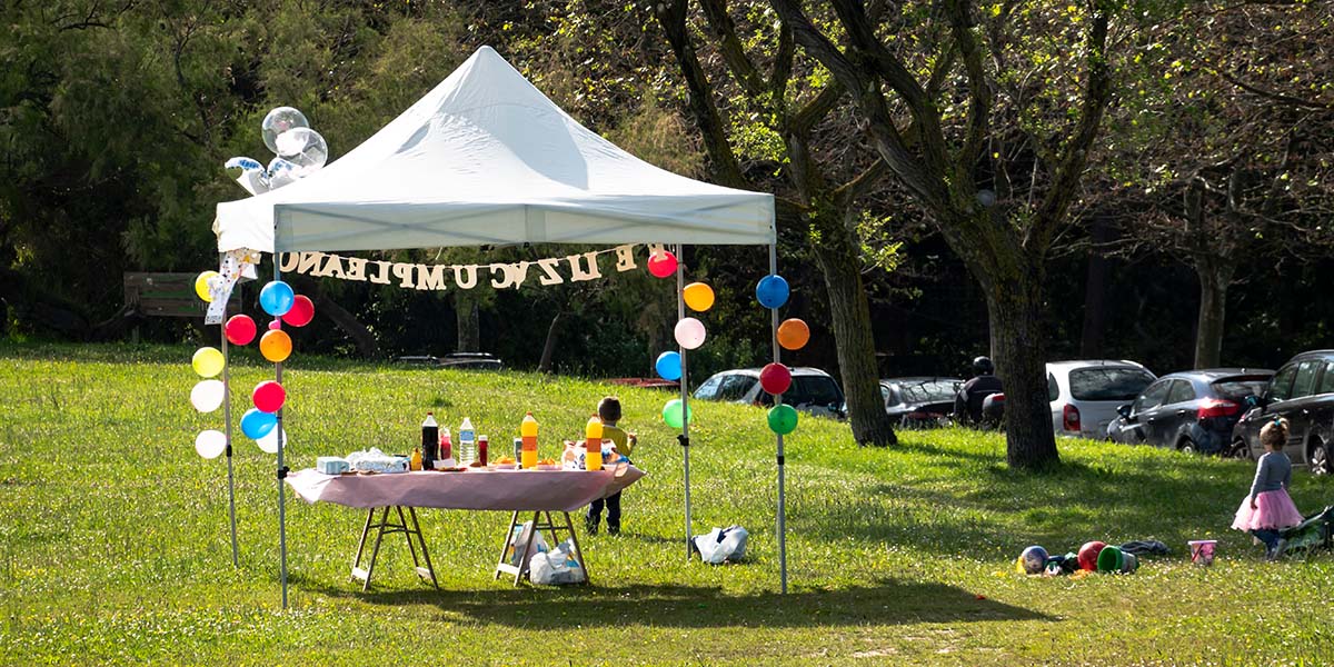pop up tent at birthday party at park