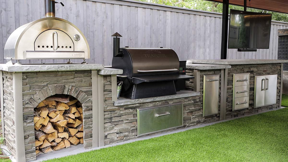 rta outdoor kitchen with built in traeger