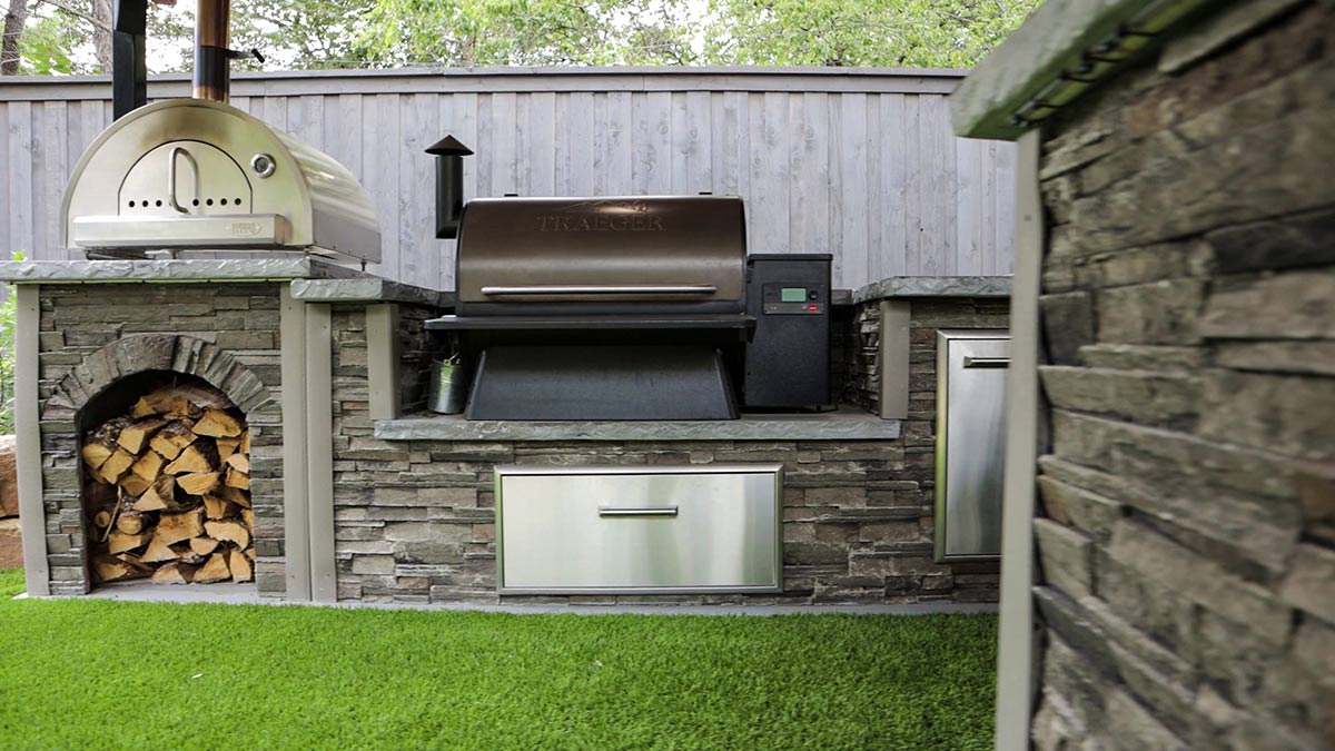 rta outdoor kitchen with built in traeger grill