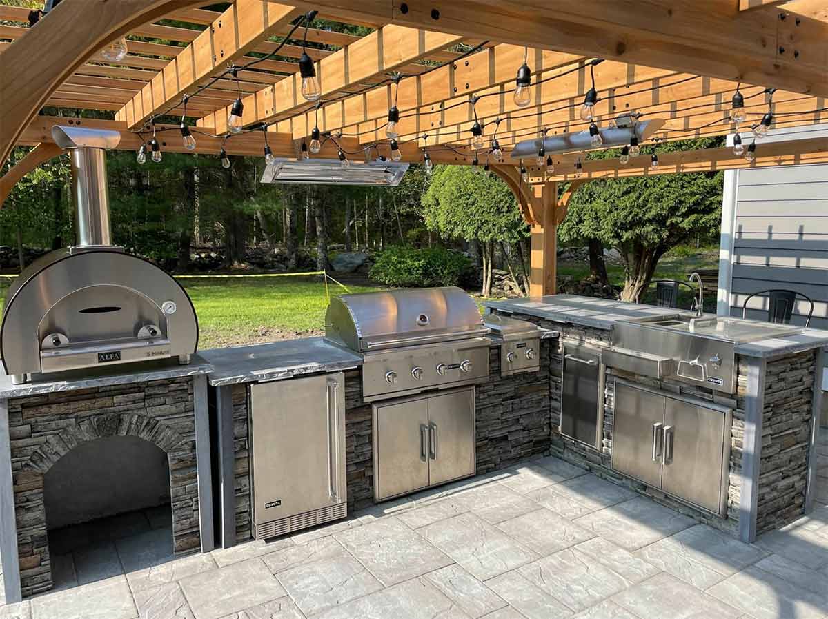 rustic stacked stone grilling station