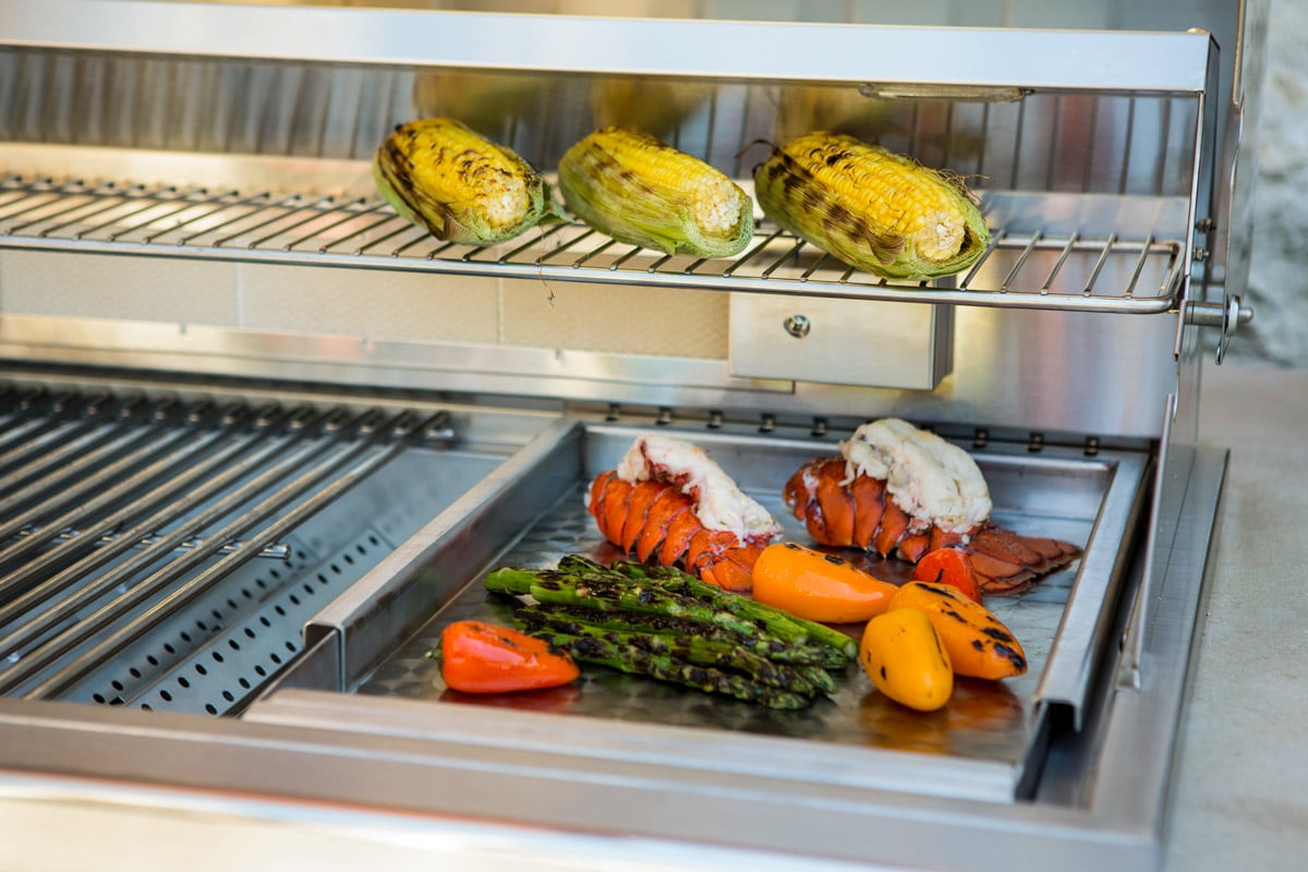 seafood and veggies cooked on drop in griddle