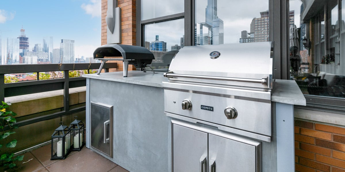 small outdoor kitchen design on rooftop balcony