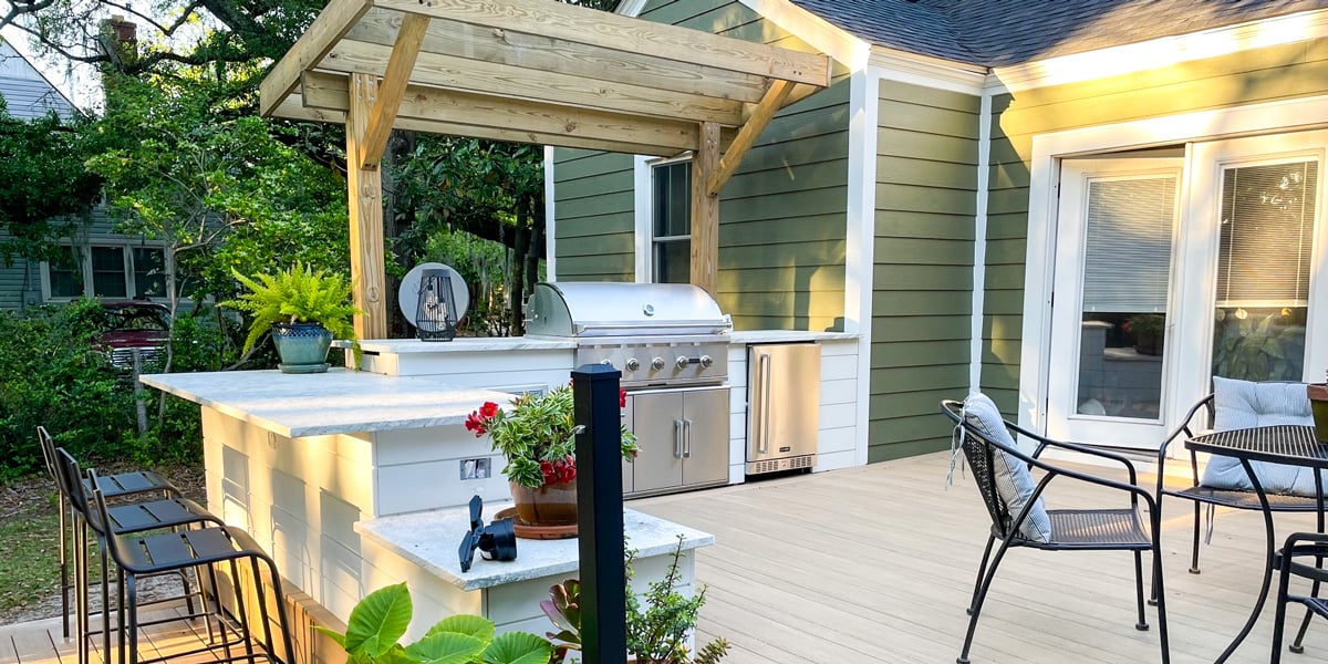 small roof over outdoor kitchen on deck