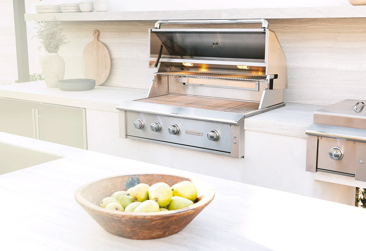 Summerset Grill built into outdoor kitchen