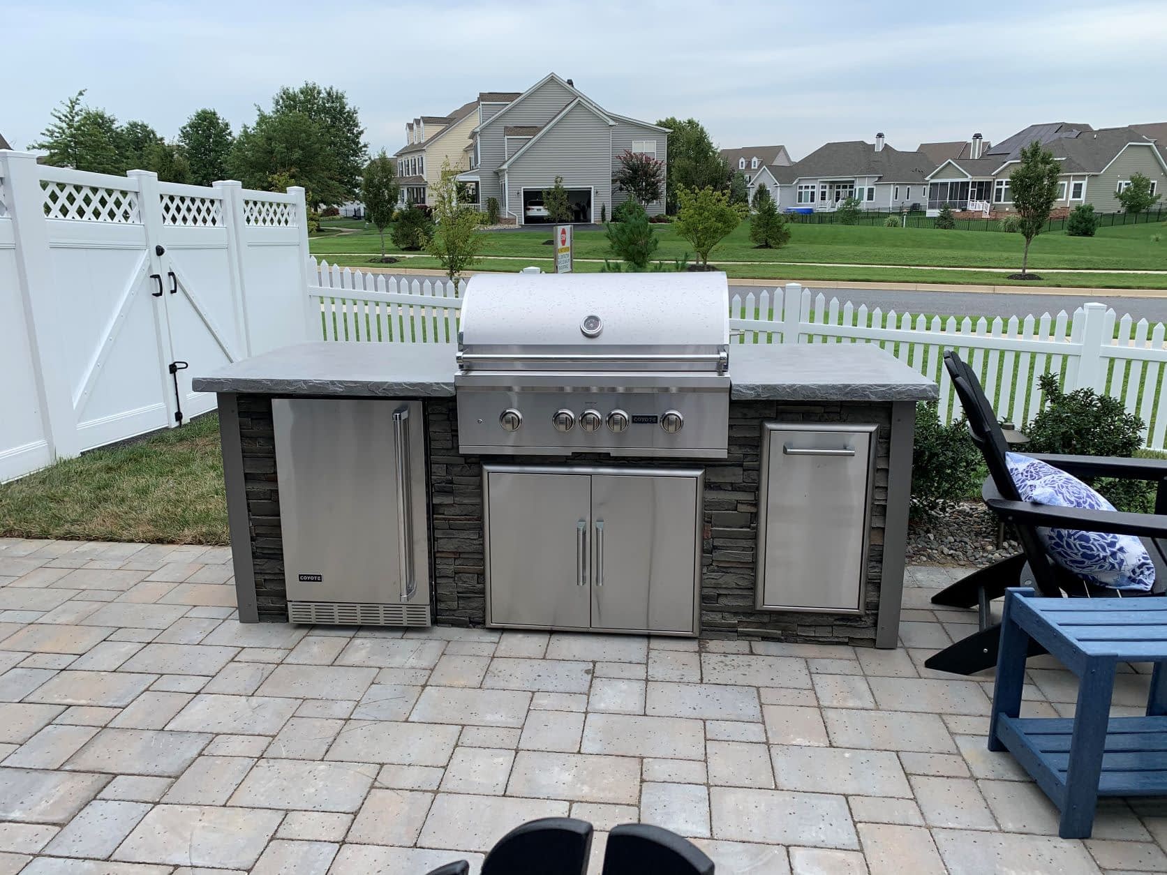 Straight DIY BBQ Island on a Stone Brick Patio