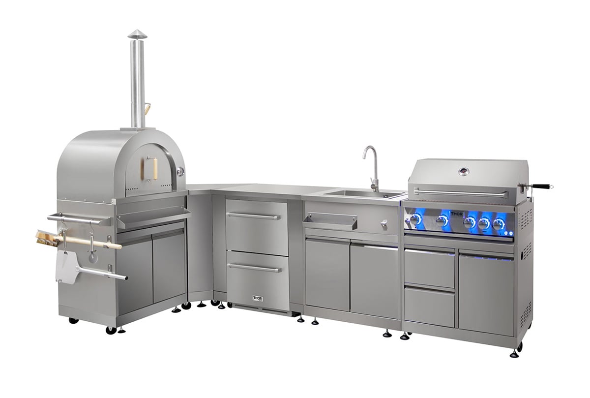 thor kitchen with pizza oven and refrigerator drawer