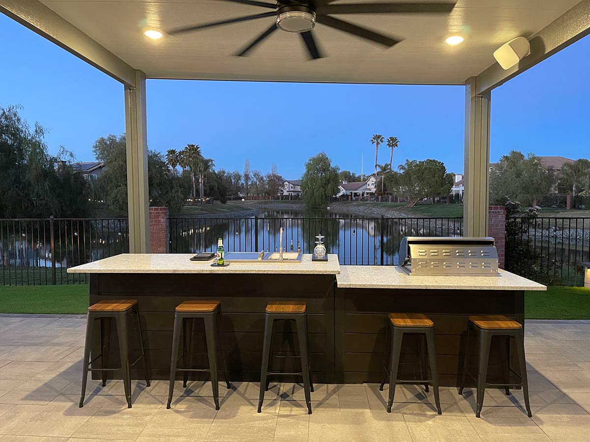 tiered outside kitchen countertop with bar seating